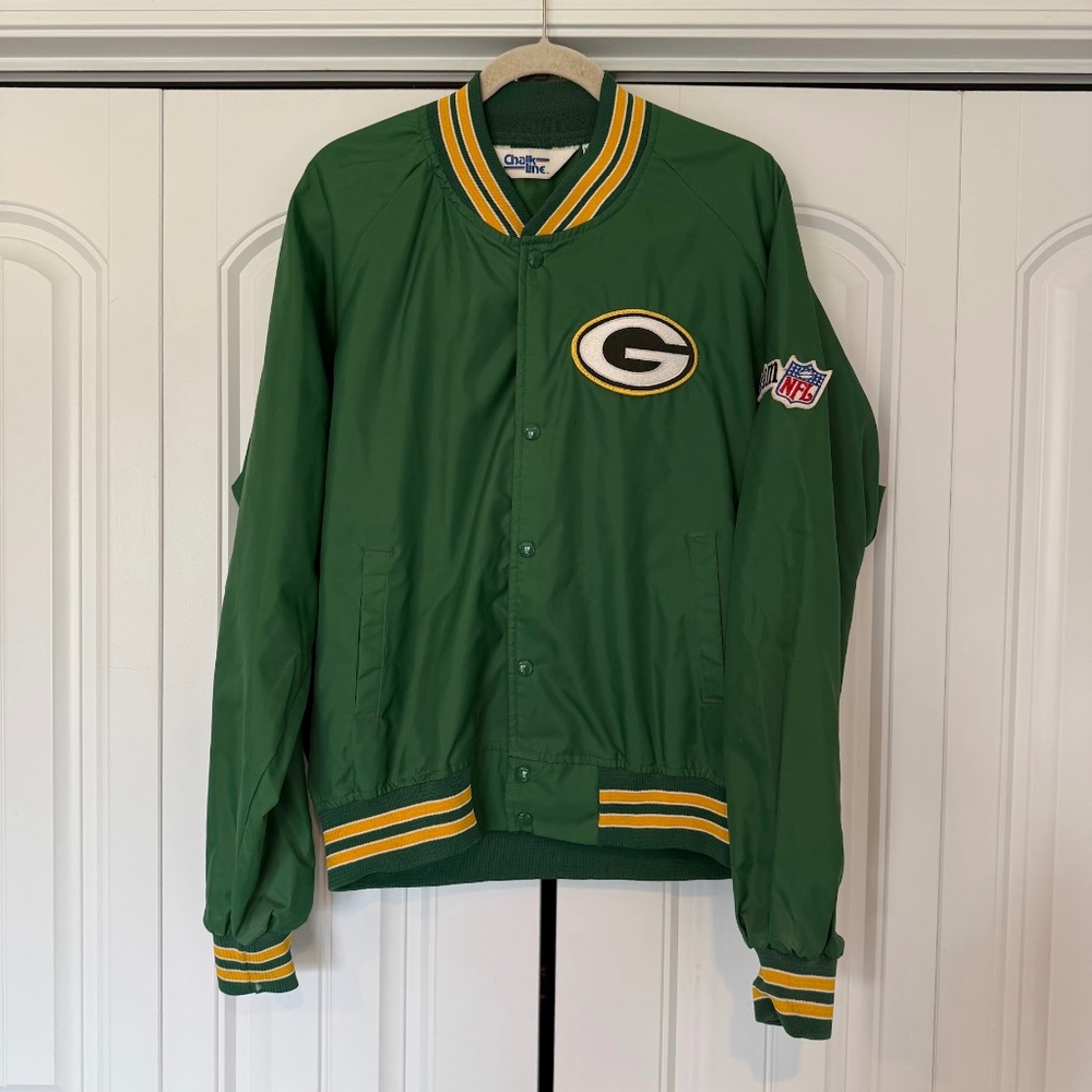 Vintage Chalkline Green Lightweight Bomber Jacket Green Bay Packers Windbreaker